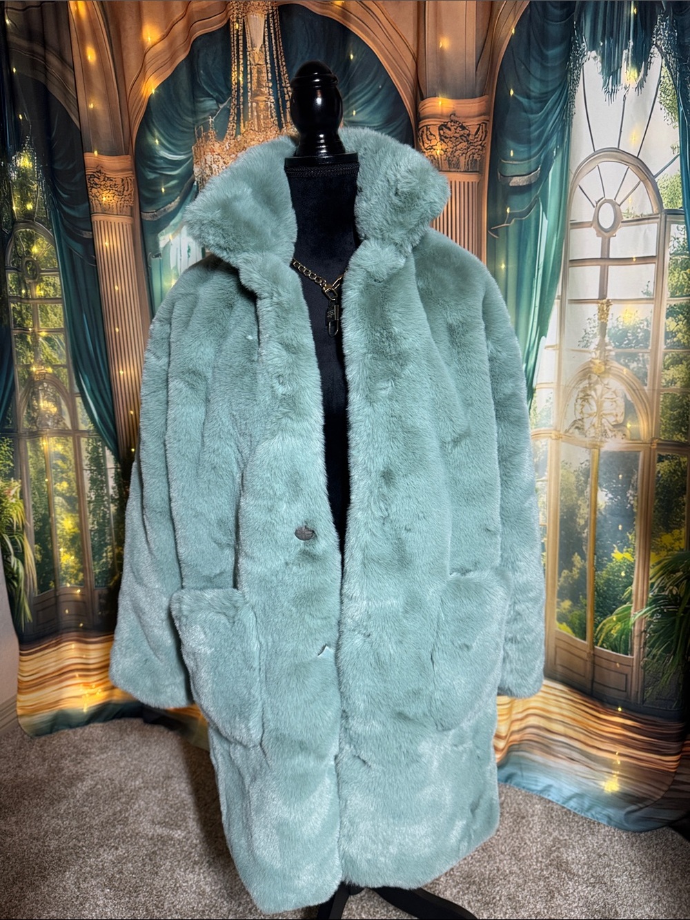 Double D Ranch Faux Fur Teal Women's Coat -Super Soft - Small NWT